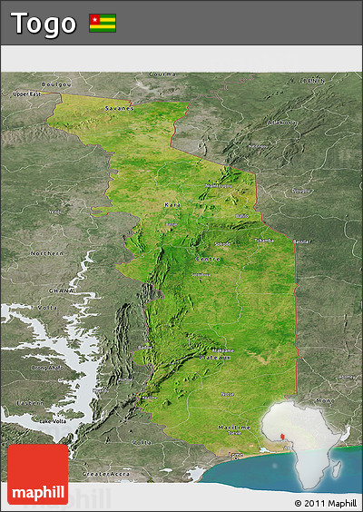 Satellite Panoramic Map of Togo, semi-desaturated, land only