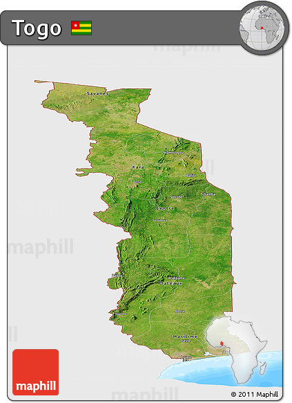 Satellite Panoramic Map of Togo, single color outside, bathymetry sea