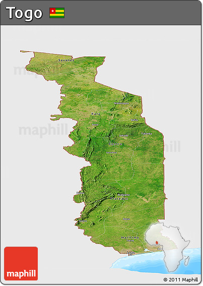 Satellite Panoramic Map of Togo, single color outside, bathymetry sea