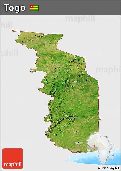 Satellite Panoramic Map of Togo, single color outside, bathymetry sea