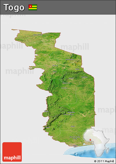 Satellite Panoramic Map of Togo, single color outside, bathymetry sea, shaded relief sea