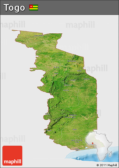 Satellite Panoramic Map of Togo, single color outside, shaded relief sea