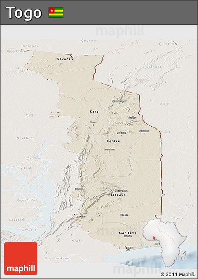 Shaded Relief Panoramic Map of Togo, lighten
