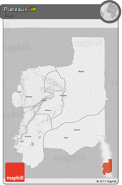 Gray 3D Map of Plateaux, single color outside