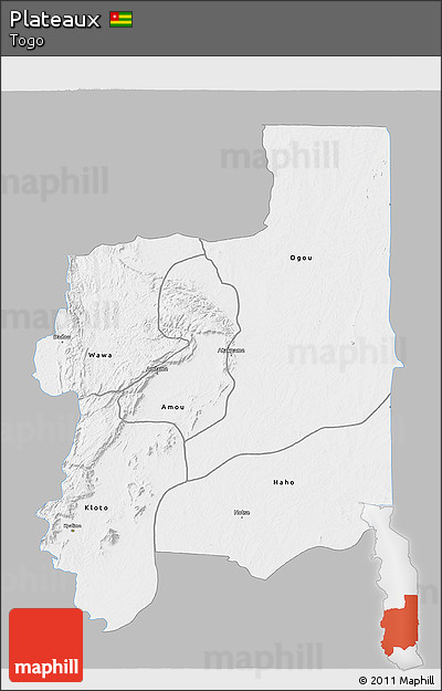 Gray 3D Map of Plateaux, single color outside