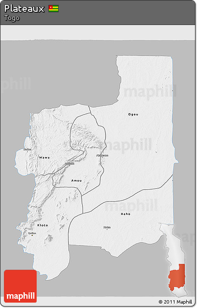 Gray 3D Map of Plateaux, single color outside