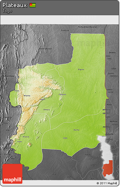 Physical 3D Map of Plateaux, darken, desaturated