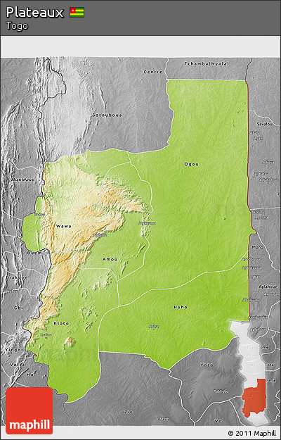 Physical 3D Map of Plateaux, desaturated