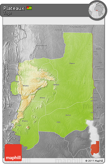 Physical 3D Map of Plateaux, desaturated