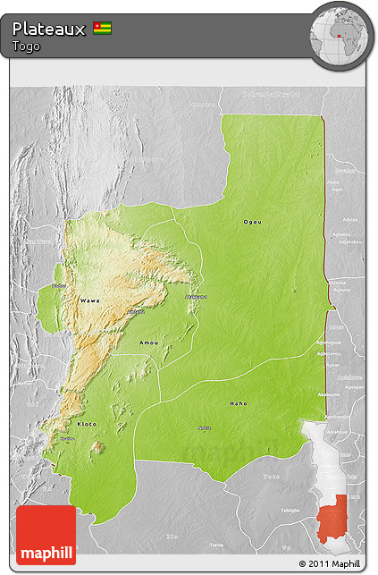 Physical 3D Map of Plateaux, lighten, desaturated