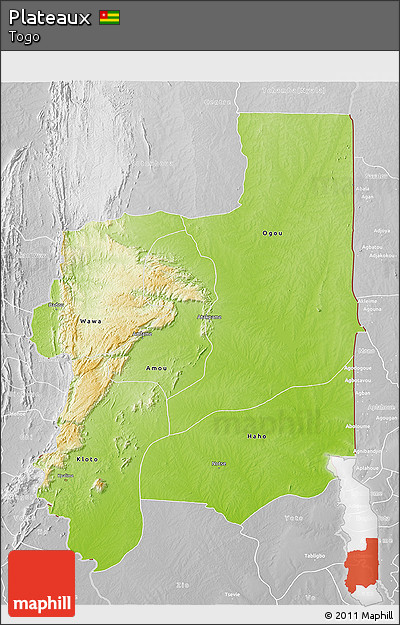 Physical 3D Map of Plateaux, lighten, desaturated