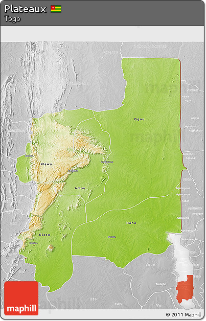 Physical 3D Map of Plateaux, lighten, desaturated