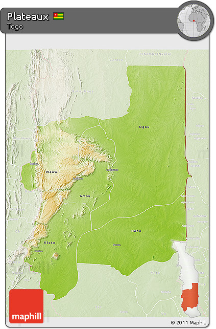Physical 3D Map of Plateaux, lighten