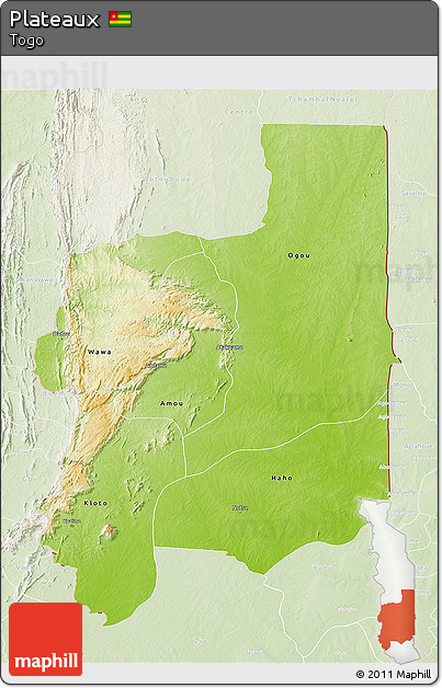 Physical 3D Map of Plateaux, lighten
