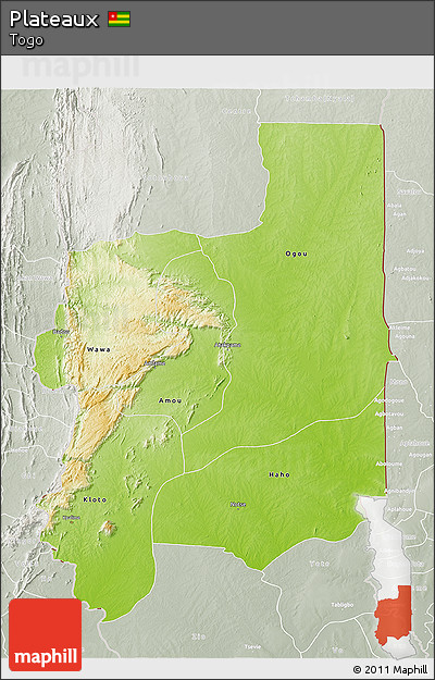 Physical 3D Map of Plateaux, lighten, semi-desaturated