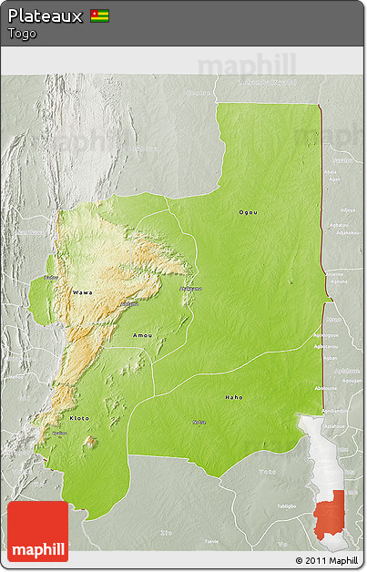 Physical 3D Map of Plateaux, lighten, semi-desaturated