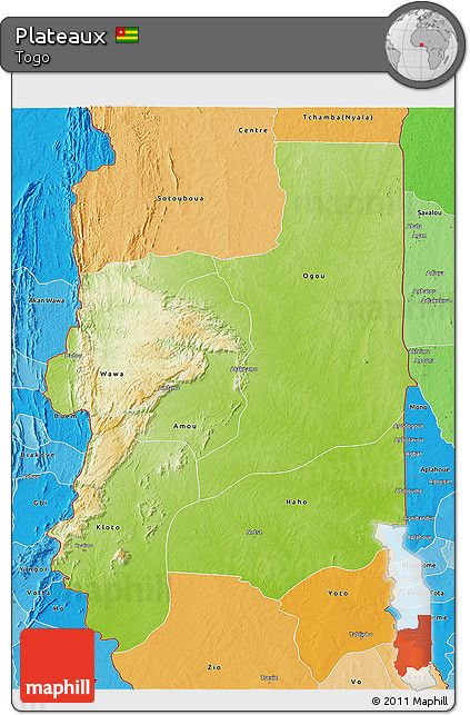 Physical 3D Map of Plateaux, political shades outside