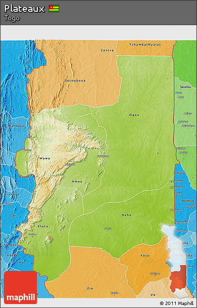 Physical 3D Map of Plateaux, political shades outside
