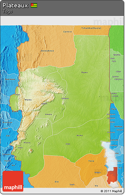 Physical 3D Map of Plateaux, political shades outside