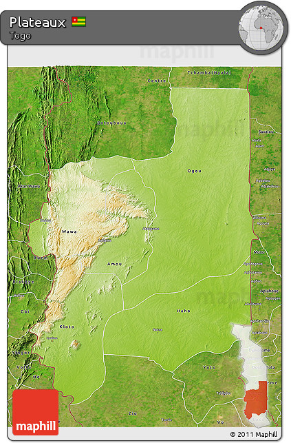 Physical 3D Map of Plateaux, satellite outside
