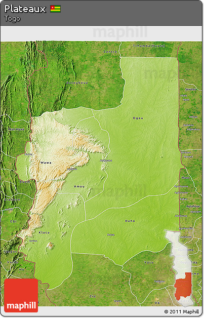 Physical 3D Map of Plateaux, satellite outside