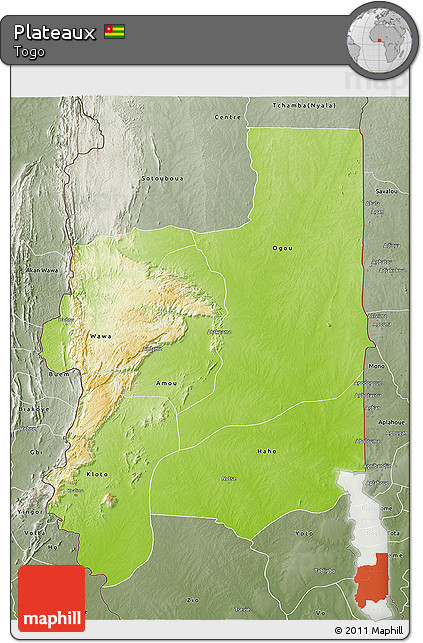 Physical 3D Map of Plateaux, semi-desaturated