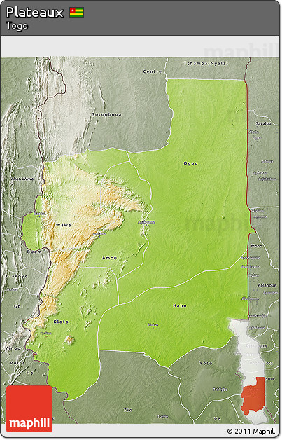 Physical 3D Map of Plateaux, semi-desaturated