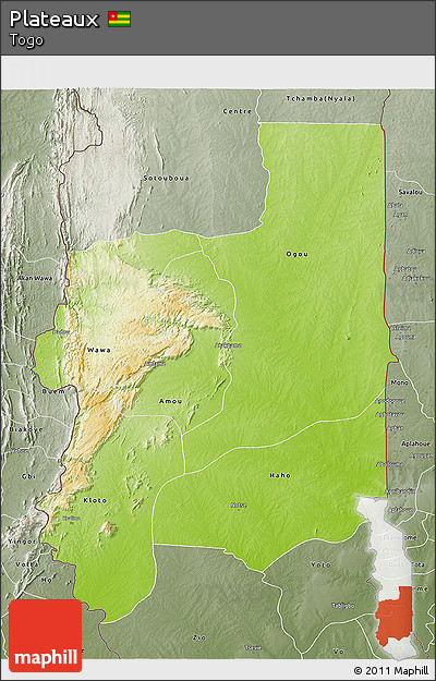 Physical 3D Map of Plateaux, semi-desaturated