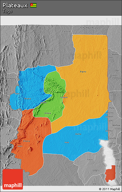 Political 3D Map of Plateaux, desaturated