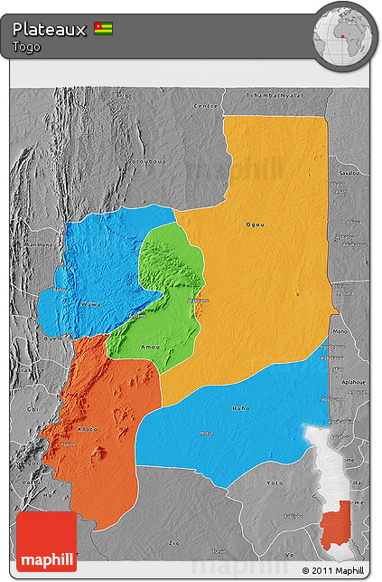 Political 3D Map of Plateaux, desaturated