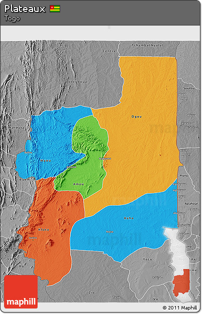 Political 3D Map of Plateaux, desaturated