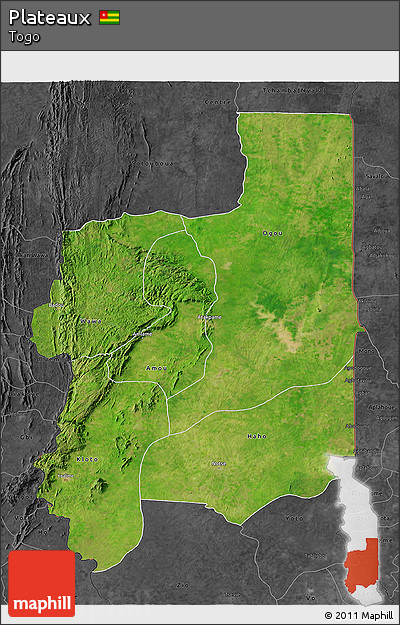 Satellite 3D Map of Plateaux, darken, desaturated