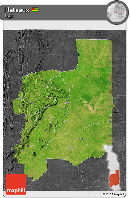 Satellite 3D Map of Plateaux, darken, desaturated