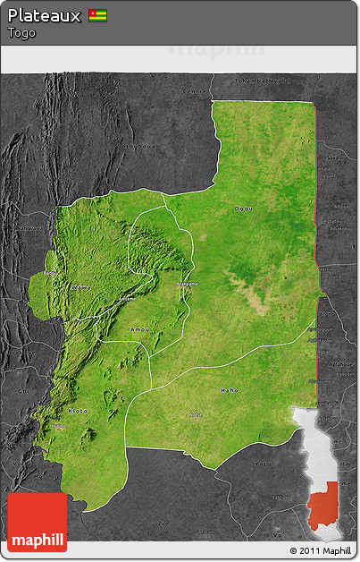 Satellite 3D Map of Plateaux, darken, desaturated