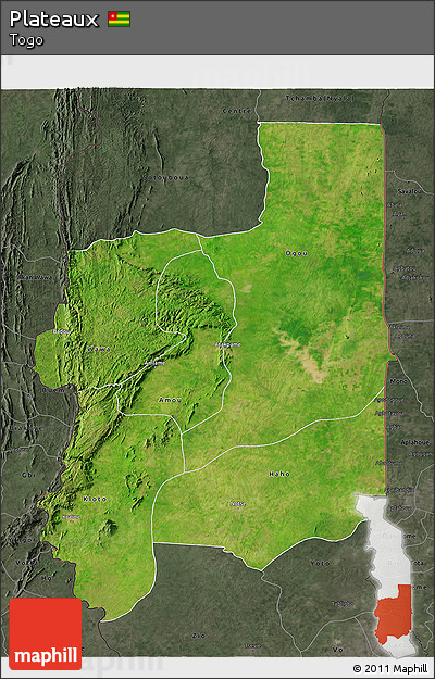 Satellite 3D Map of Plateaux, darken, semi-desaturated