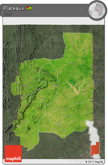 Satellite 3D Map of Plateaux, darken, semi-desaturated