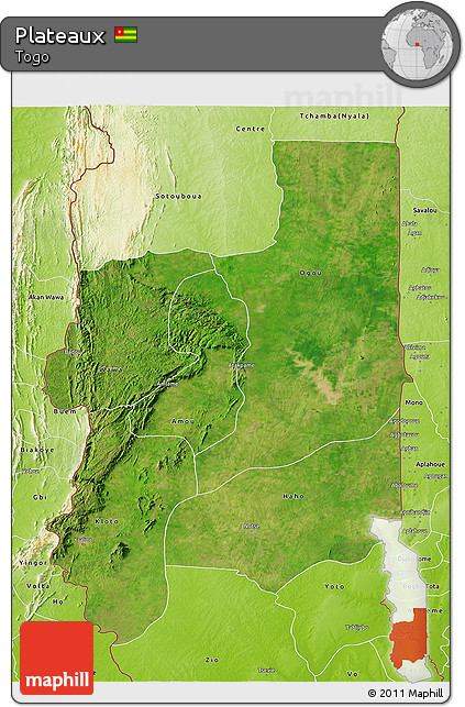 Satellite 3D Map of Plateaux, physical outside
