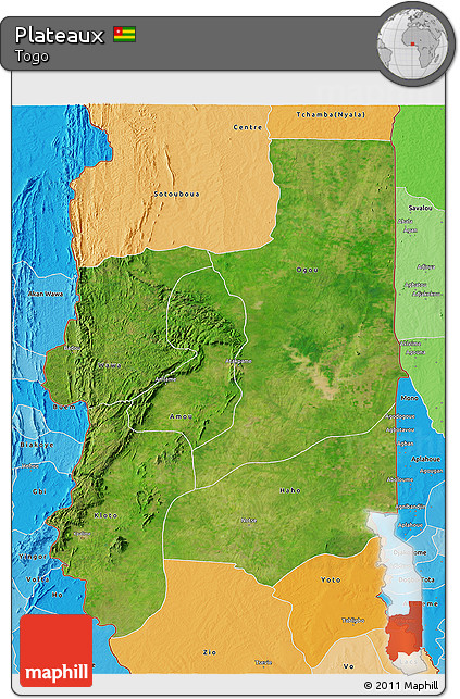 Satellite 3D Map of Plateaux, political shades outside