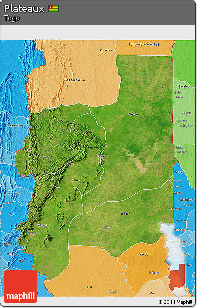 Satellite 3D Map of Plateaux, political shades outside