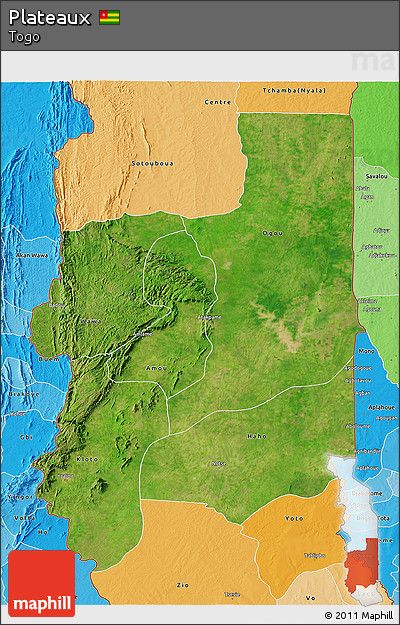 Satellite 3D Map of Plateaux, political shades outside