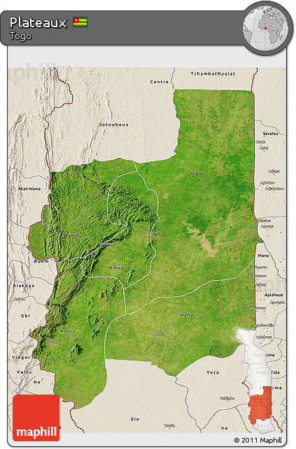 Satellite 3D Map of Plateaux, shaded relief outside