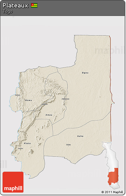 Shaded Relief 3D Map of Plateaux, cropped outside
