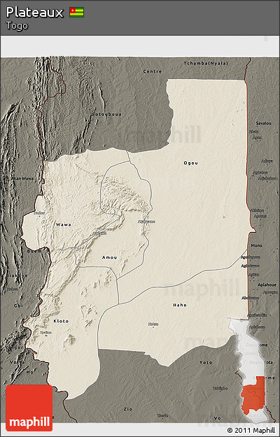 Shaded Relief 3D Map of Plateaux, darken