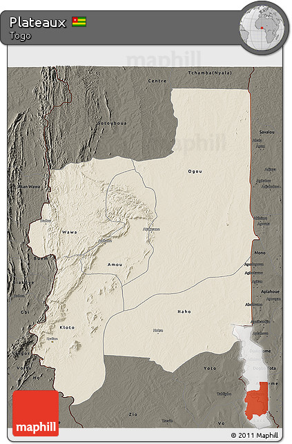 Shaded Relief 3D Map of Plateaux, darken