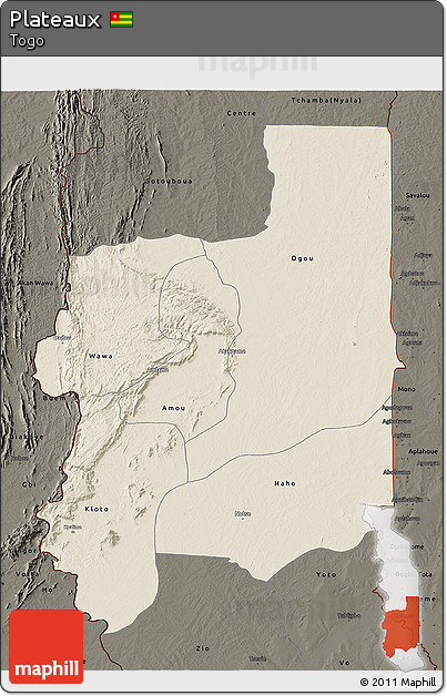 Shaded Relief 3D Map of Plateaux, darken