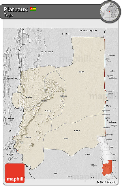 Shaded Relief 3D Map of Plateaux, desaturated