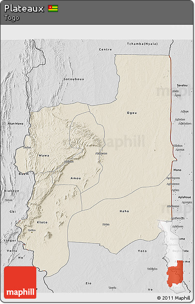 Shaded Relief 3D Map of Plateaux, desaturated