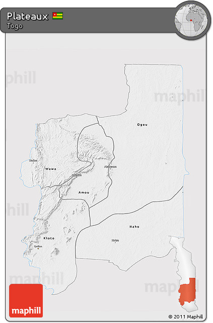 Silver Style 3D Map of Plateaux, single color outside