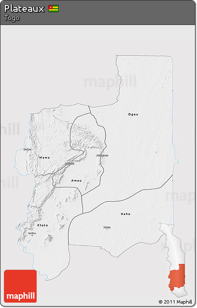 Silver Style 3D Map of Plateaux, single color outside