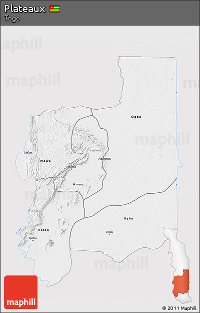 Silver Style 3D Map of Plateaux, single color outside